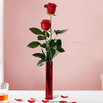 Candlelight Kiss With 2 Red Roses  Online for none