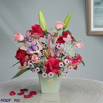 Petal Pop Birthday Vase Arrangement With Red And Pink Roses  Online for none