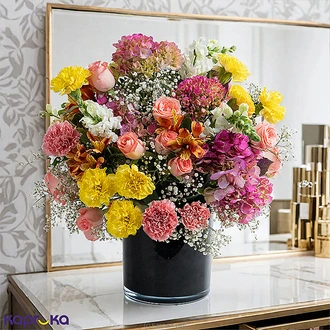 Garden Of Dreams Vase With Nine Pink Roses And Fourteen Carnatio  Online for none