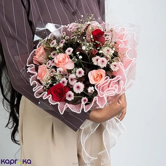 Blush Of Love Bouquet With Two Red And Five Pink Roses  Online for none