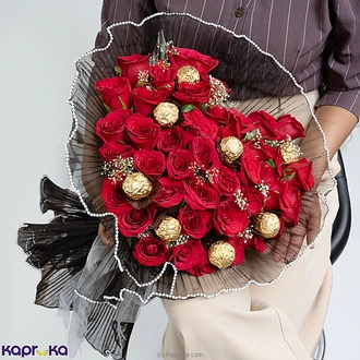 Golden Vows Bouquet With 50 Red Roses And Kapruka Chocolates Buy Flower Delivery Online for specialGifts