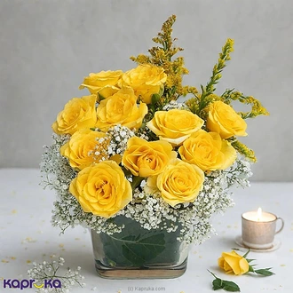 Sunlit Grace Vase Arrangement With Twelve Yellow Roses  Online for none