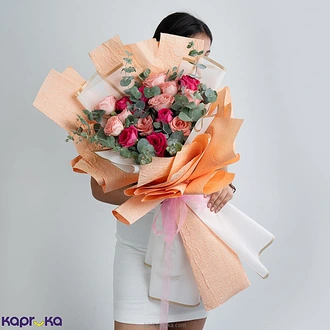 Rosy Harmony Bouquet With Peach And Pink Roses Buy Flower Delivery Online for specialGifts