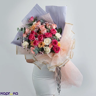 Blushing Rose Garden Bouquet With 20 Pink Roses And 6 White Roses  Online for none