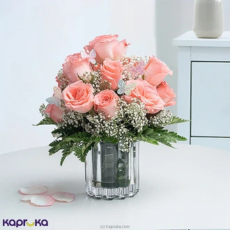 Peach Glow Elegance Vase With 18 Peach Roses  Online for none