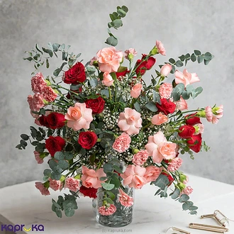 Passionate Peach Vase With 23 Red Roses And 30 Peach Roses  Online for none