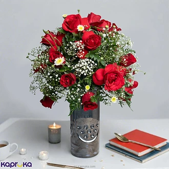Rose Frost Vase Arrangement With 25 Red Roses Buy Flower Delivery Online for specialGifts