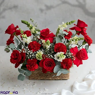 Red Aura Tabletop Basket With 6 Red Roses  Online for none