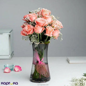 Rosn#233; Glow Vase Arrangement With 15 Pink Roses  Online for none