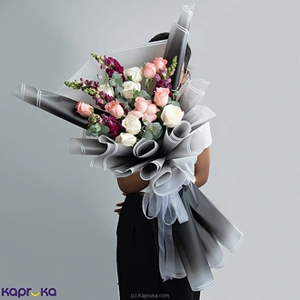 Graceful Rose Symphony Bouquet With 6 Pink Roses And 6 White Roses Buy Flower Delivery Online for specialGifts
