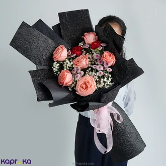 Chic Minimalist Bouquet With 6 Pink Roses Buy Flower Delivery Online for specialGifts