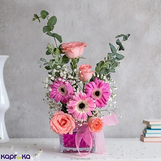 Blush Pink Vase With Pink Roses  Online for none
