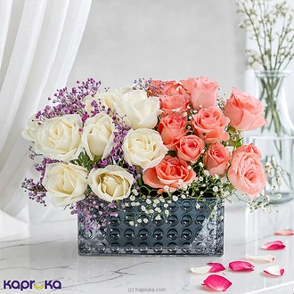 Virginia Rose Garden Vase With 14 Pink Roses And 8 White Roses  Online for none