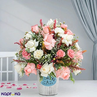 Georgia Bloom Vase With 10 Pink Roses And 10 White Roses  Online for none