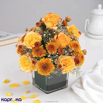 Peach  Yellow Garden Vase Arrangement With 12 Yellow Roses Buy Flower Delivery Online for specialGifts