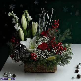 Classic White Lily Red Rose Christmas Arrangement  Online for none