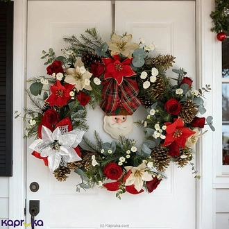 Luxe Fresh Festive Evergreen Christmas Wreath With Santa Tartan  Online for none