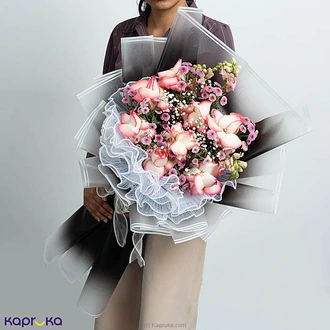 Pink  White Shaded Rose Bouquet With Purple Button Flowers Buy Flower Delivery Online for specialGifts