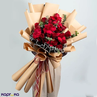 Graceful Red Rose Bouquet With Eucalyptus Buy Flower Delivery Online for specialGifts