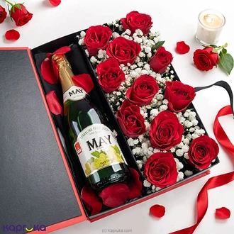 Forever In Love Valentine Rose Box With Wine  Online for none