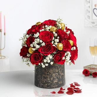 Golden Romance Valentine Rose Arrangement With Kapruka Chocolates  Online for none