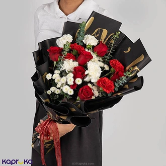 Valentine`s Love Edit 6 Red Roses With Carnations Boquet Buy valentine Online for specialGifts