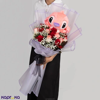 Valentine`s Angel Of My Heart - 12 Roses Boquet With Angel Softtoy Buy valentine Online for specialGifts