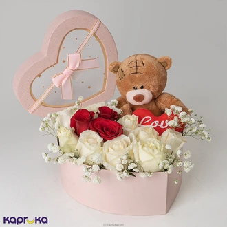 Valentine`s Majestic Hearts Teddy With Blooms  Online for none