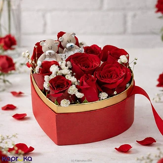 Love On Fire - Heart Box Flower Arrangement Buy valentine Online for specialGifts