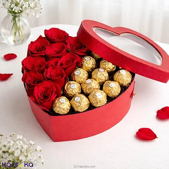 Red Heart Gift Box Arrangement With Red Roses Ferrero Rocher Cho  Online for none