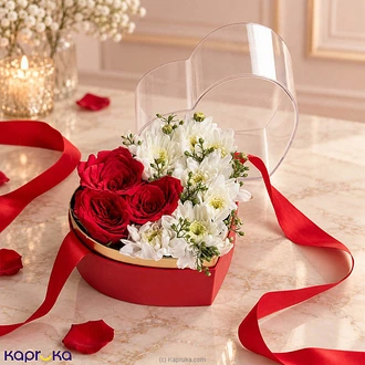 Heartelle 3 Red Roses White Chrysanthemum Heart Flower Arrangement  Online for none