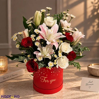 Crimson Lily Red  White Rose Flower Arrangement Buy Flower Delivery Online for specialGifts