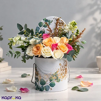 Pastel Charm Peach, Pink  White Rose Flower Arrangement Buy Flower Delivery Online for specialGifts
