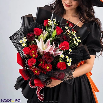 Crimson Spell 10 Red Roses  Pink Tiger Lily Halloween Flower Bouquet Buy Flower Delivery Online for specialGifts