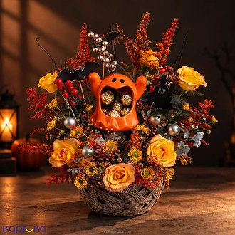 Golden Haunt 6 Yellow Roses  Ferrero Rocher Halloween Gift Arrangement Buy Flower Delivery Online for specialGifts