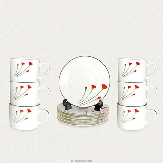 Dankotuwa Red Flower Tea Set- 12 Pieces Buy Dankotuwa Online for specialGifts