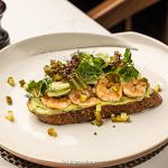 Grilled Marinated Prawns With Crushed Avocado On Sour Dough Toas  Online for none