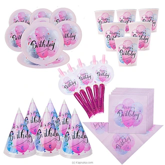 5 In 1 Birthday Decorations With 6 Plates, Cups, Hats Napkins And Blow Outs Whistles  AJ0444 Buy party Online for specialGifts
