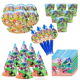 5 In 1 Sonic Birthday Decorations With 6 Plates, Cups, Hats Napkins And Blow Outs Whistles AJ0332 Buy party Online for specialGifts