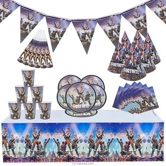 7 In 1 Fortnite Birthday Decorations With 6 Pates, Cups, Hats Napkins, Flags,  Whistles And Table Cloth- AJ0502 Party Set (Fortnite) Buy party Online for specialGifts