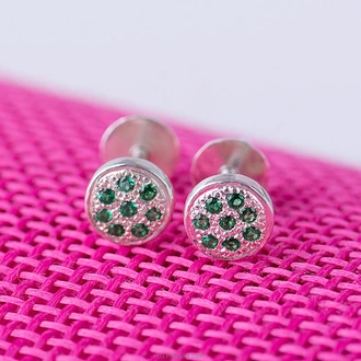 Round Ear Stud In 925 Sterling Silver Studded With Green Cubic Z  Online for none