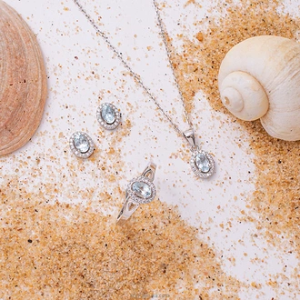 Chamathka sagara s925 silver aquamarine fullset (bfs/1033)  Online for none