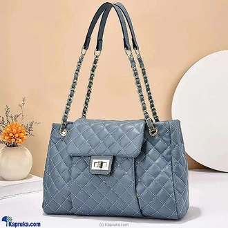 CHAIN LINK HANDLE AFFORDS HANDBAG - BLUE  Online for none