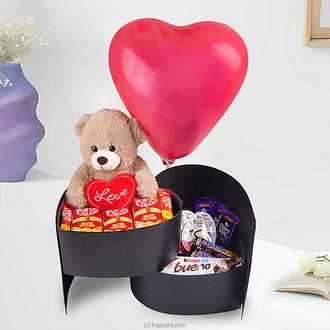 Teddy`s Delight Hamper Arranged With Chocolates , Teddy And Hear  Online for none