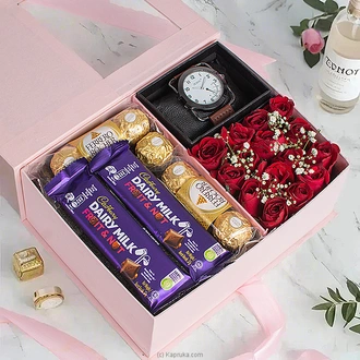 Timeless Romance Gift Box For Him -15 Fresh Rose , Ferrero And C  Online for none