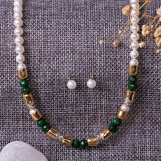 Stone N String Shell Pearl And Dyed Jade Necklace Set Buy Stone N String Online for specialGifts
