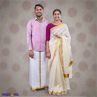 Pongal Elegance Clothing giftset with a Vetti And a Saree Buy Best Sellers Online for specialGifts