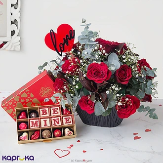 `Blooming Love ` Flower Arrangement With JAVA 15 Piece Chocolate Assortment Buy Best Sellers Online for specialGifts