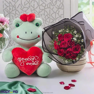 Forever Froggy Love Combo: 12 Red Roses And Froggy Plushie  Online for none