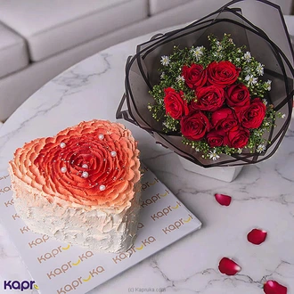 Love In Bloom Combo with 3D Petal Bloom Cake and Red roses Buy valentine Online for specialGifts